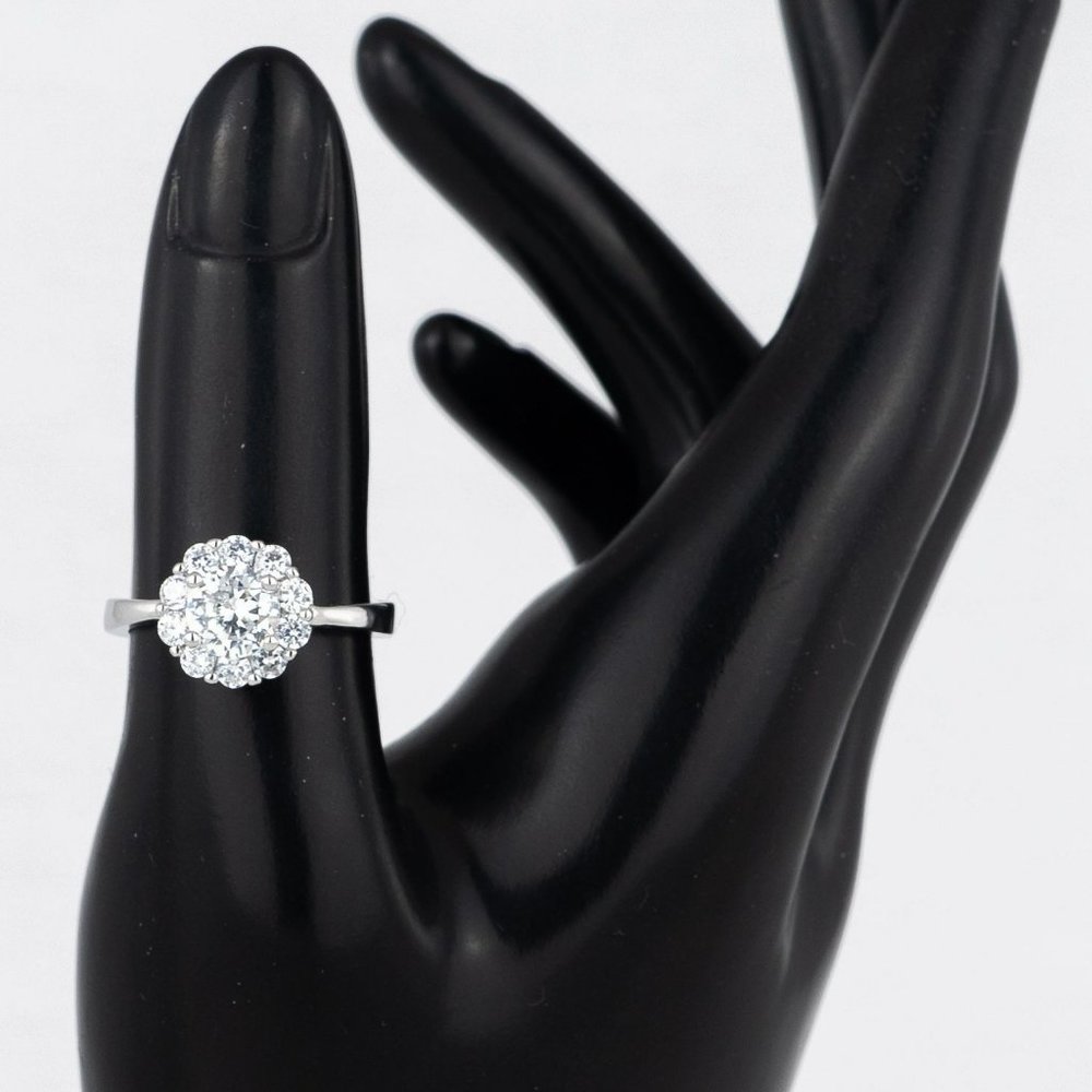 Adjustable Silver Tone Ring Size 6 Clear Stone Flower Cocktail Marked 925 READ